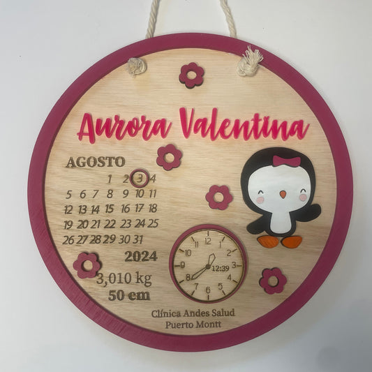 Cartel datos de nacimiento pingüina