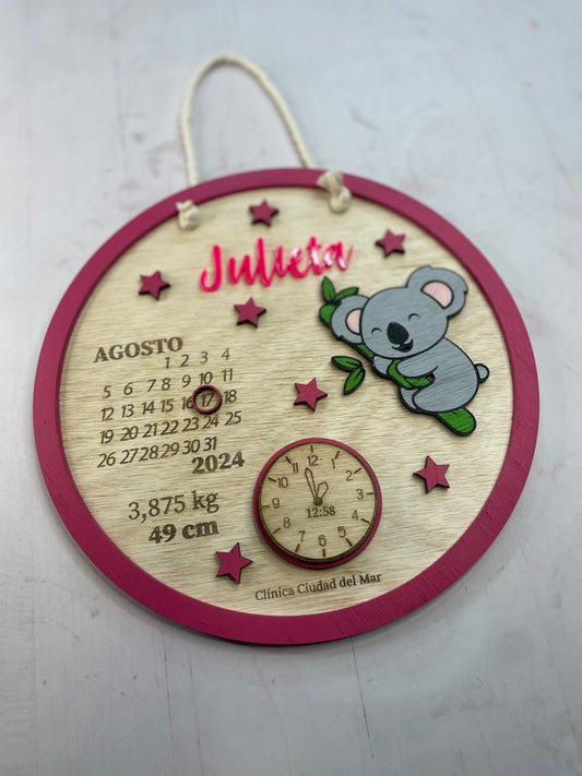 Cartel datos de nacimiento koala