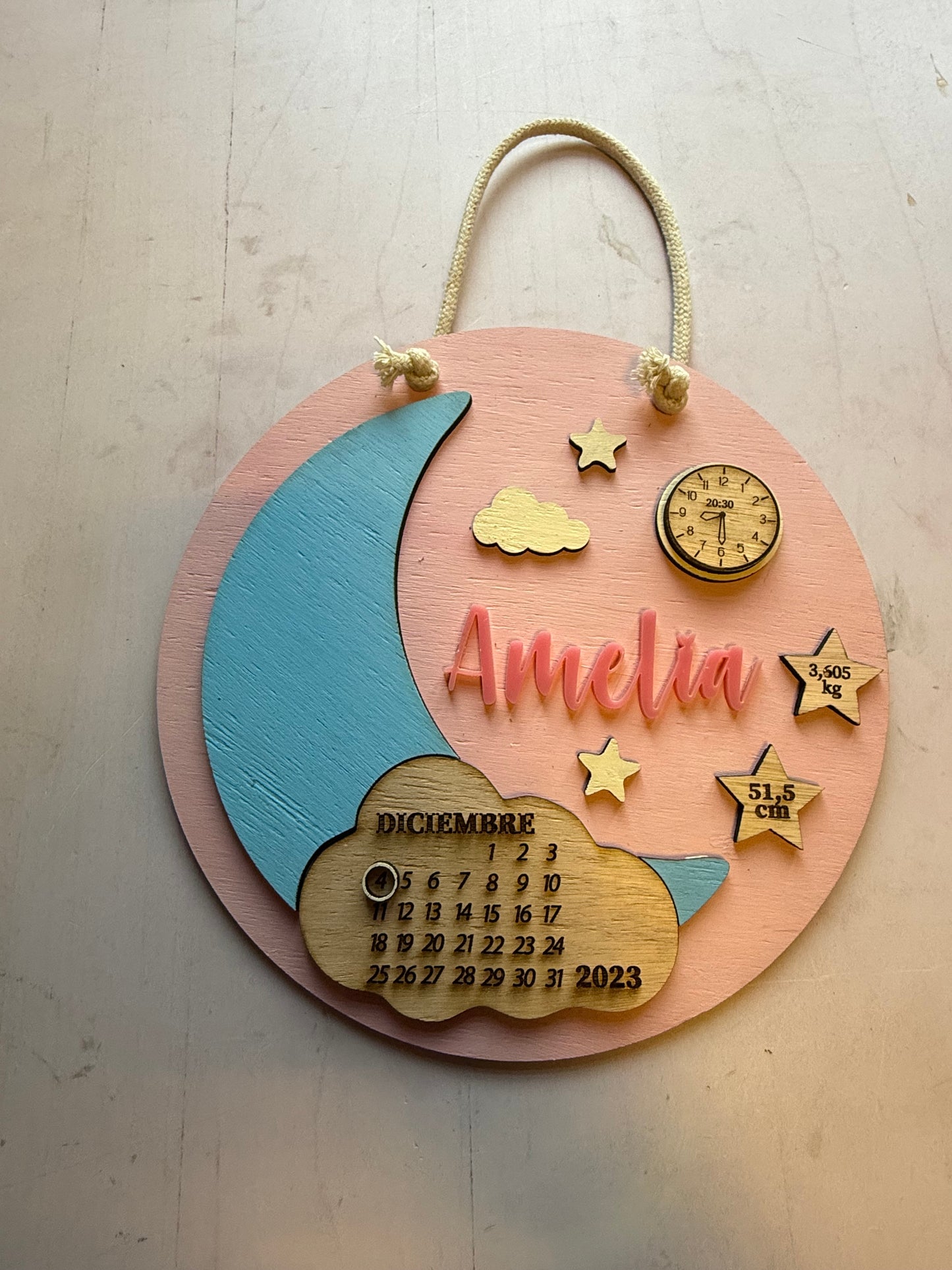 Cartel datos de nacimiento luna nube