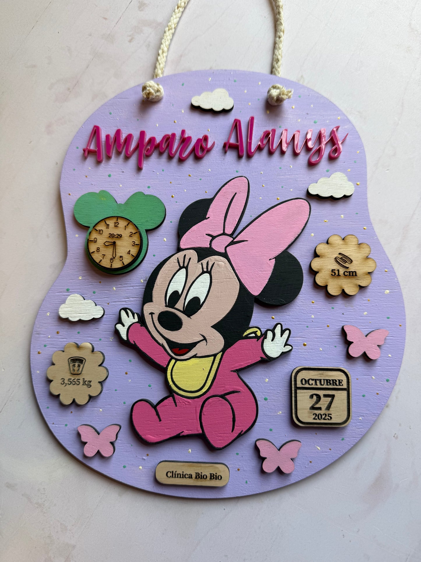 Cartel datos de nacimiento minnie