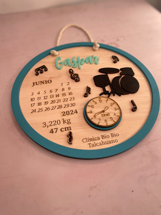 Cartel datos de nacimiento música batería