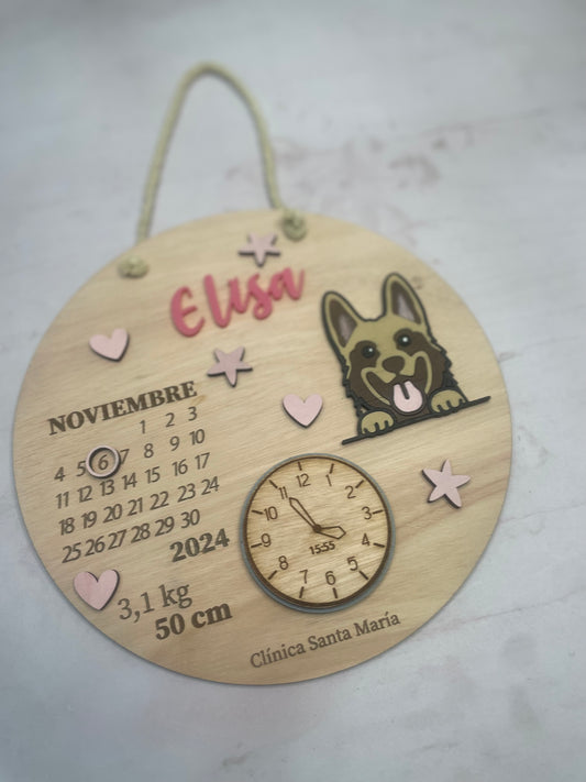 Cartel datos de nacimiento diseño pastor alemán