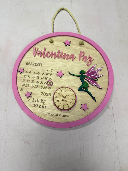 Cartel con datos de nacimiento hada