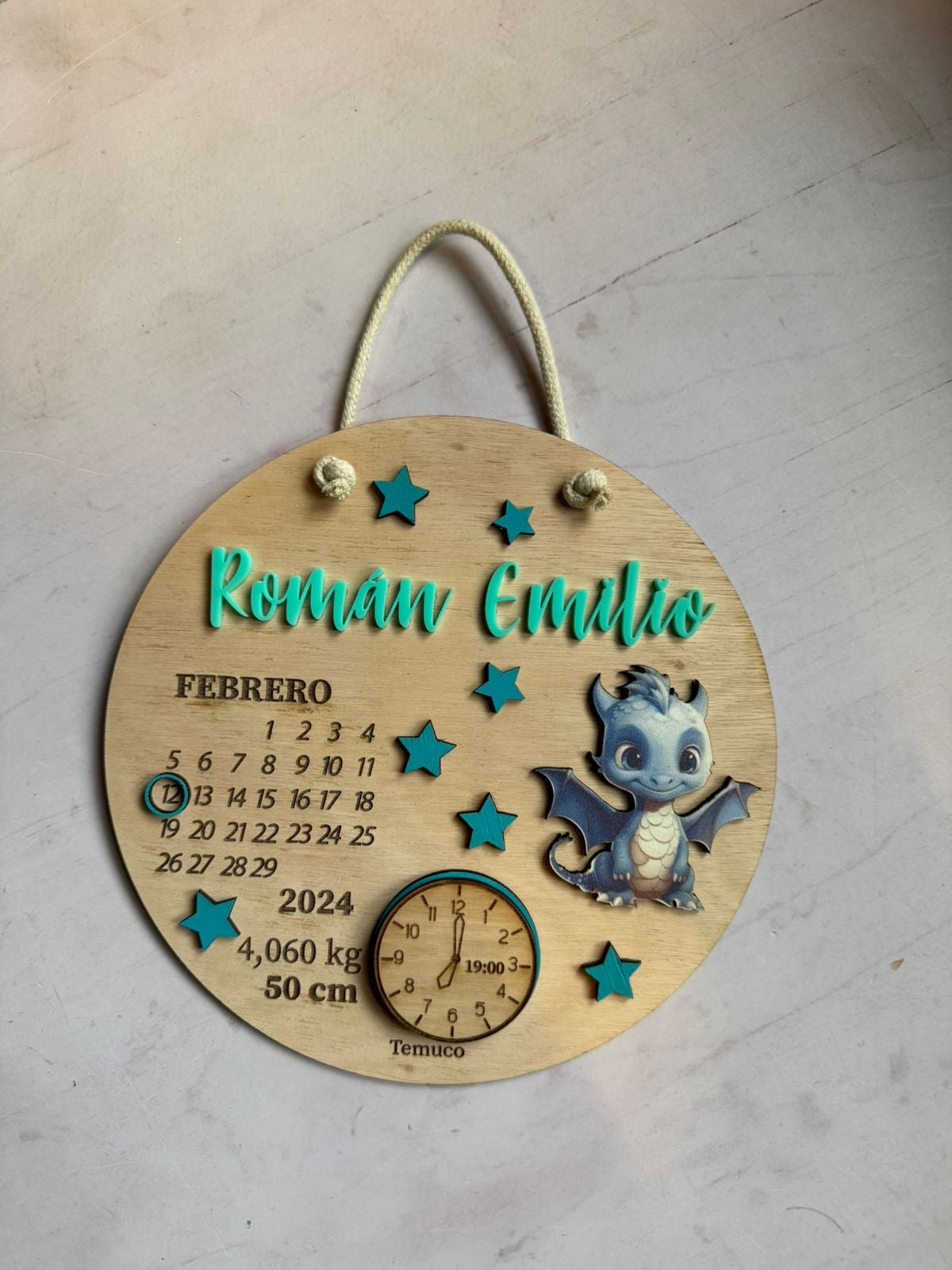 Cartel datos de nacimiento dragón