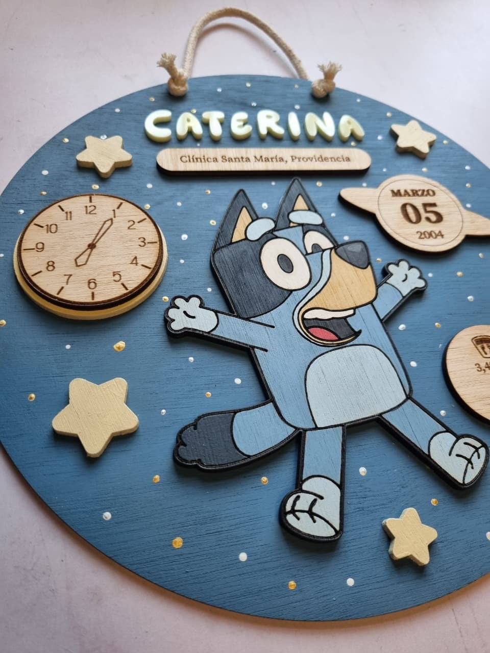 Cartel de datos de nacimiento bluey