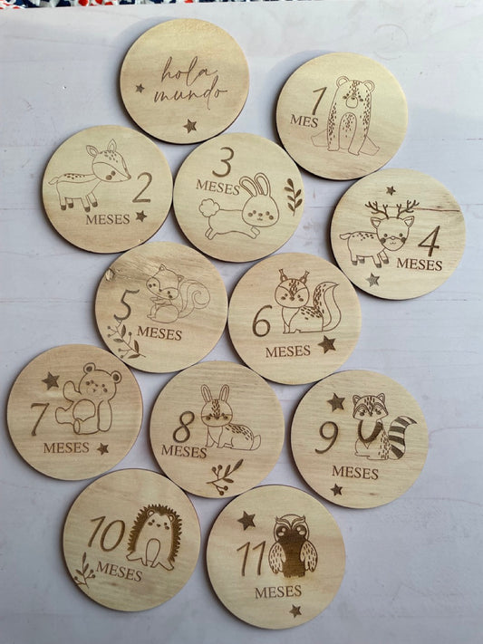 Tarjetas cumple mes madera animales de bosque