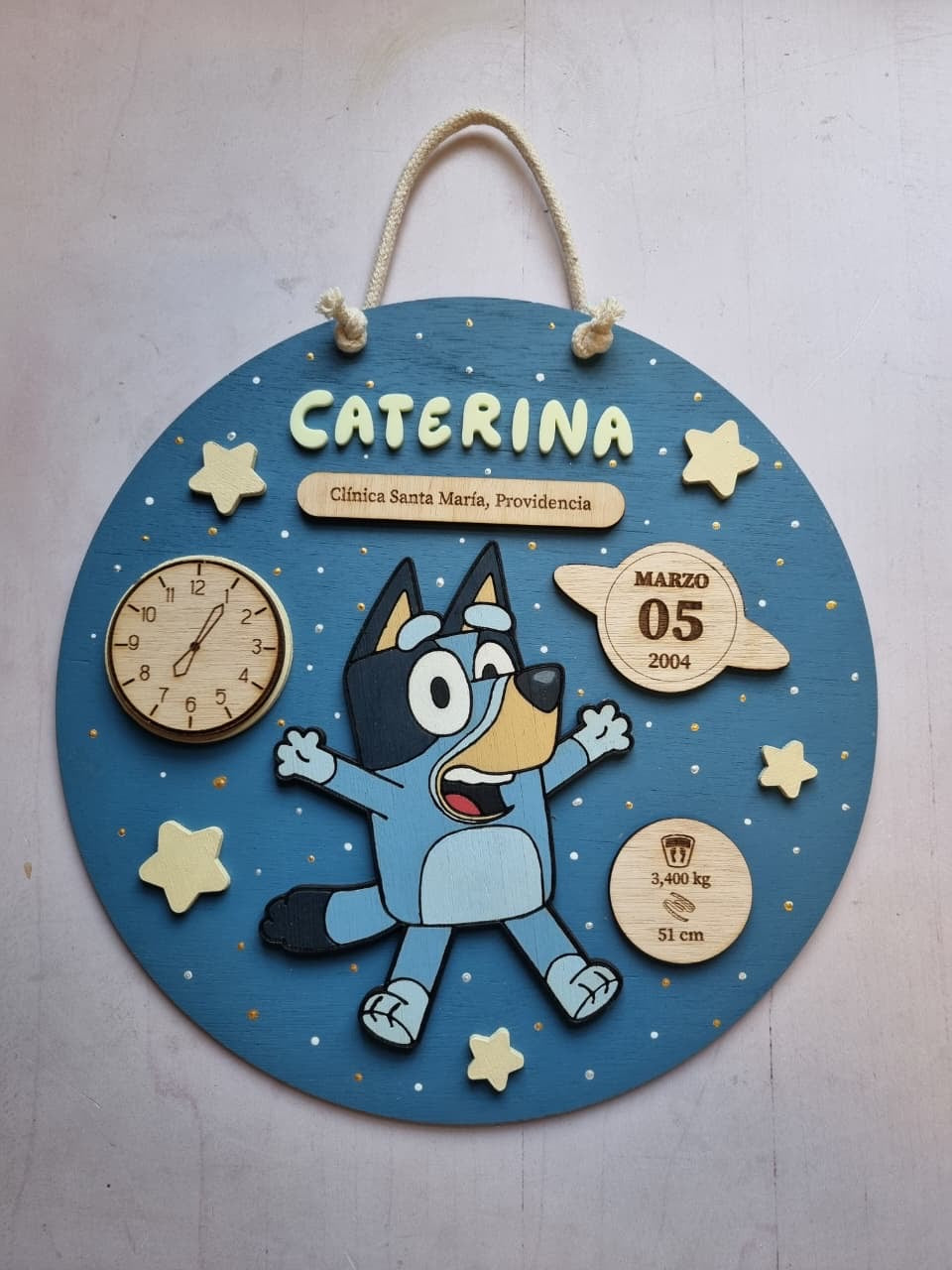 Cartel de datos de nacimiento bluey