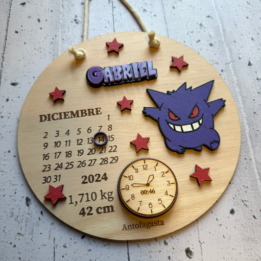 Cartel datos nacimiento gengar