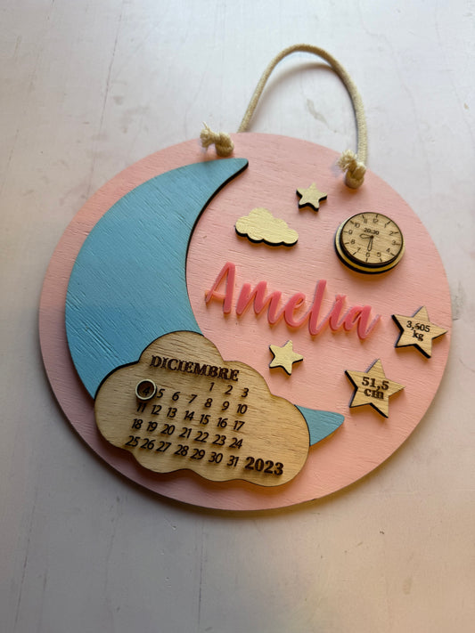 Cartel datos de nacimiento luna nube