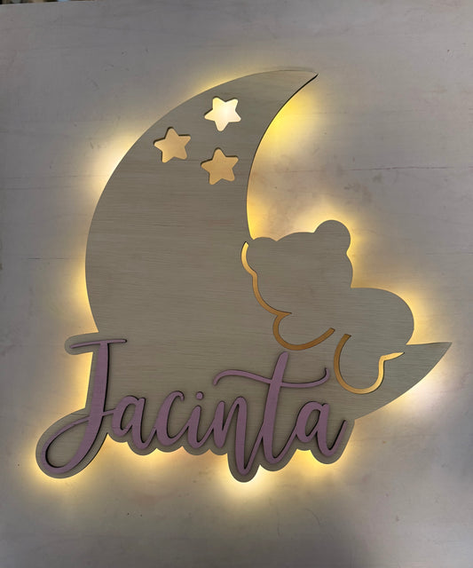 Lámpara espantacuco oso en luna personalizado