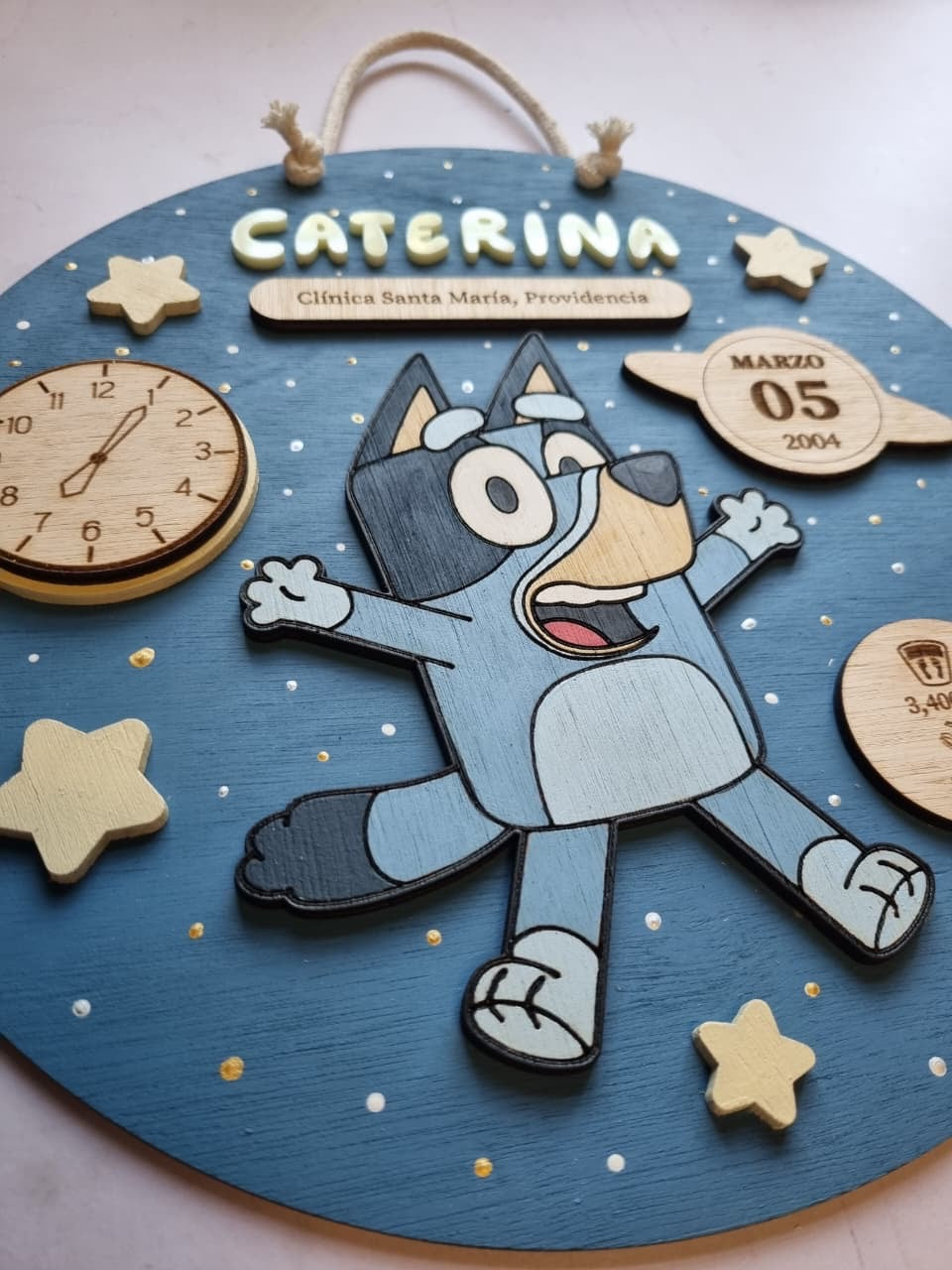 Cartel de datos de nacimiento bluey