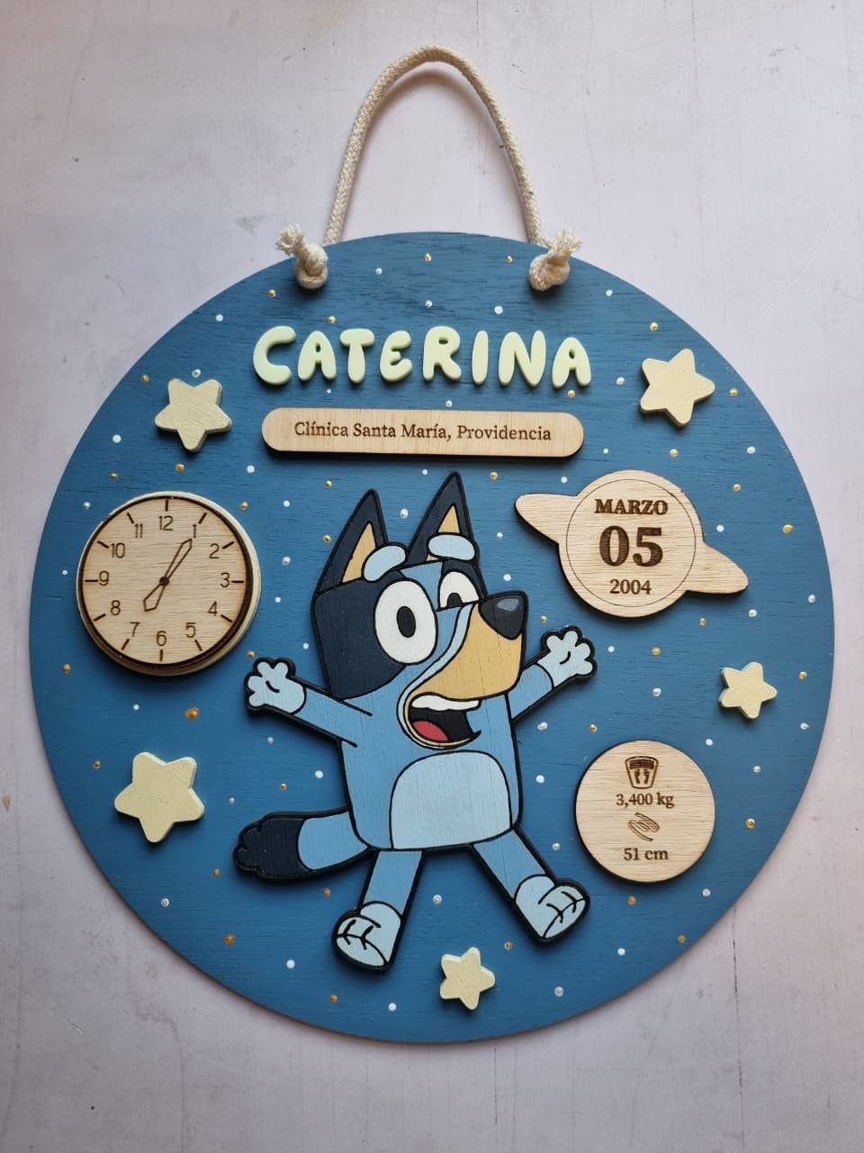 Cartel de datos de nacimiento bluey