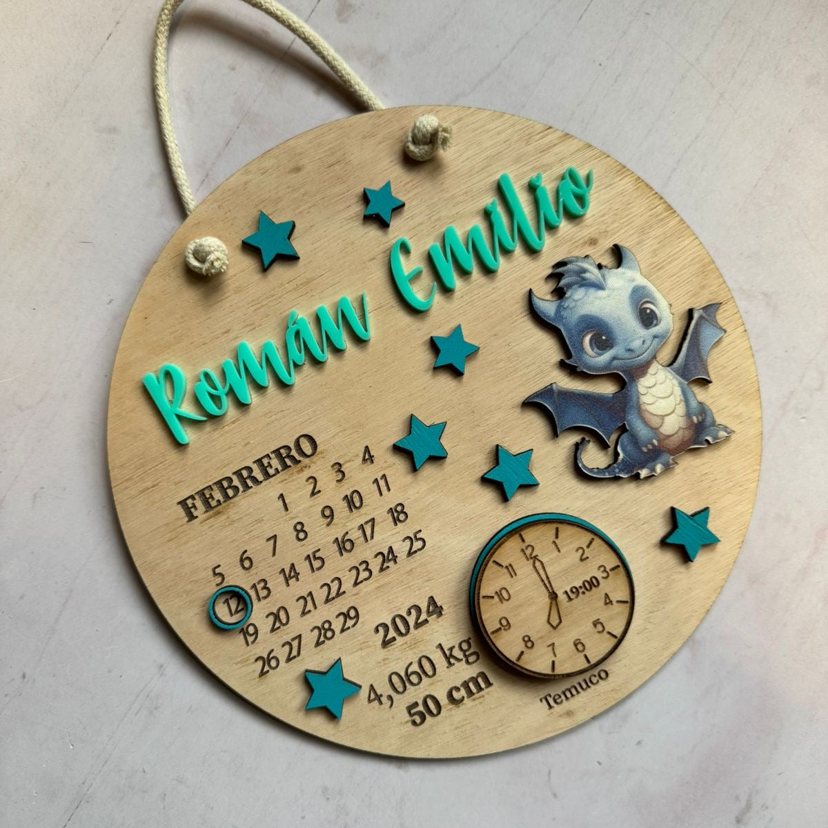 Cartel datos de nacimiento dragón