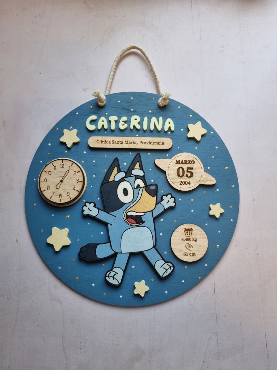 Cartel de datos de nacimiento bluey